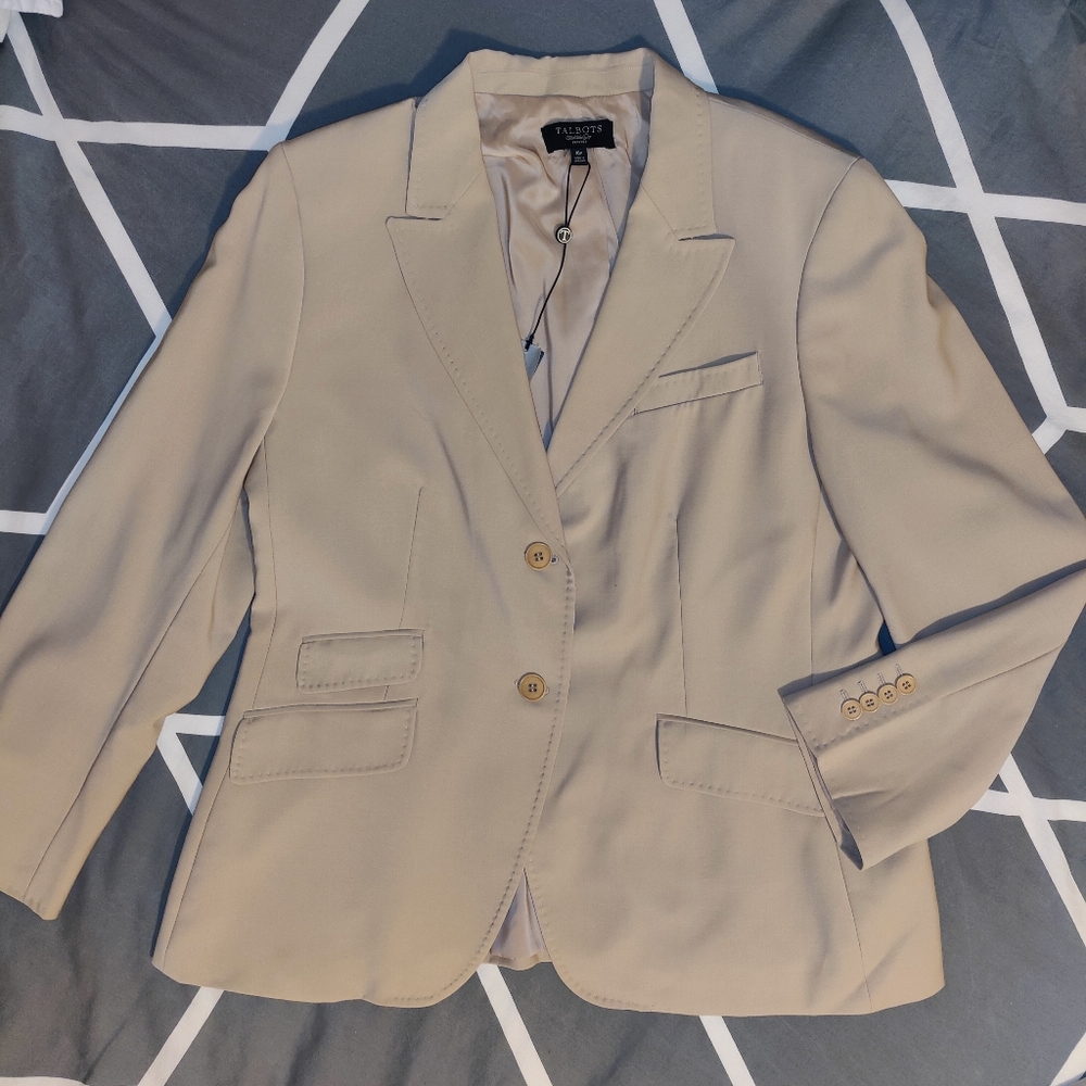 NWT Talbot's Kate Fit Beige Stretchy Wool Blend Jacket Size 16P